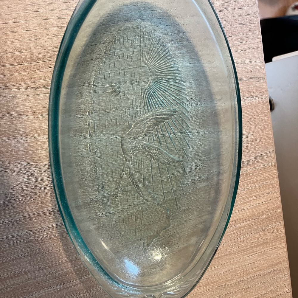 Elegant Green Glass Dish with Swallow Design